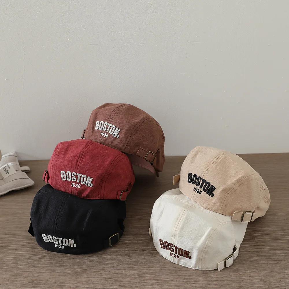 Béret brodé lettre pour bébé, couleur unie, style hip-hop, casquette d'artiste pour tout-petit, casq
