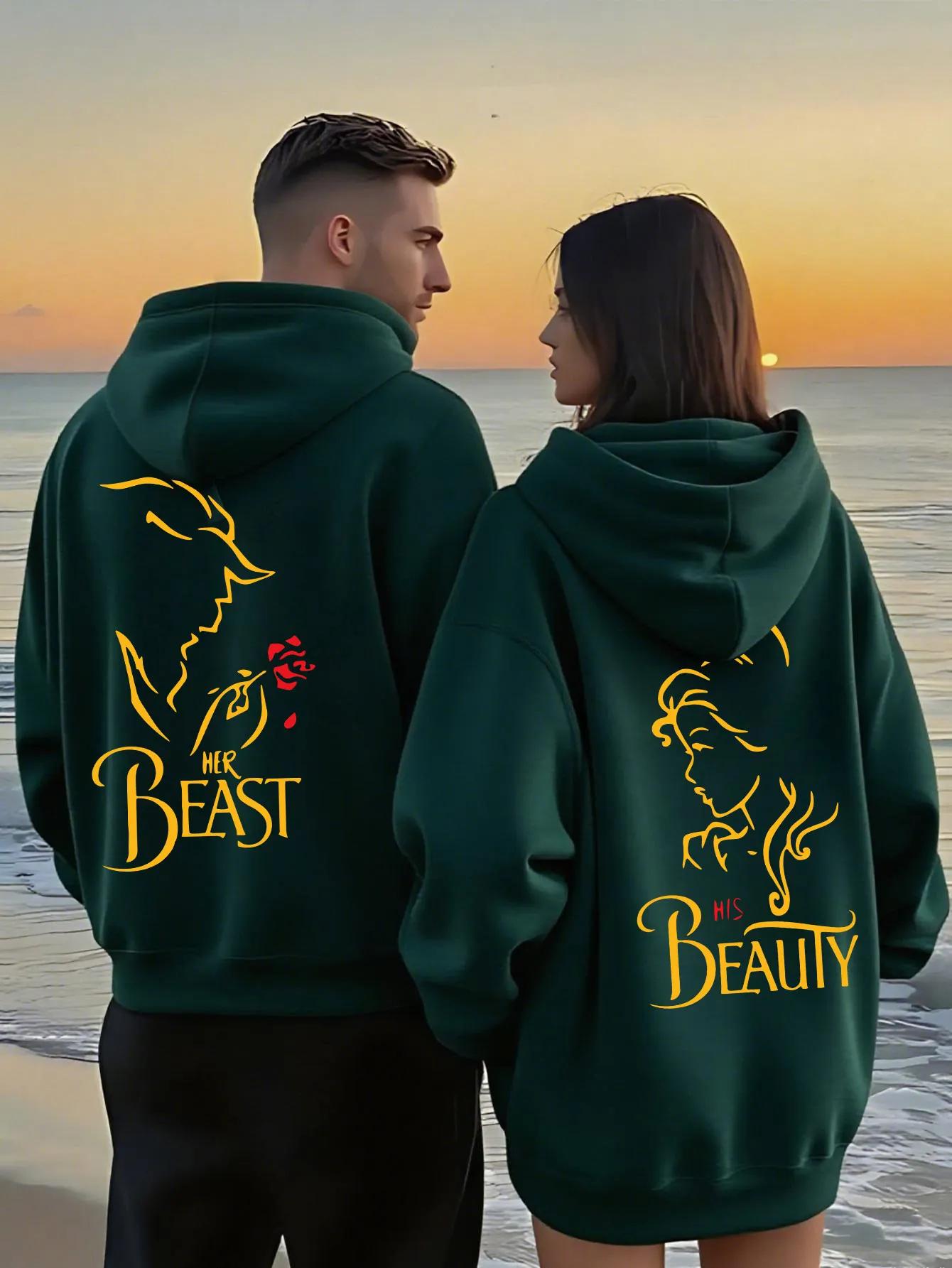 Sweat-shirt à capuche pour Couple, thème romantique la belle et la bête, pour hommes et femmes, Styl
