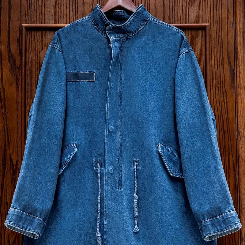 Maden-Coupe-vent mi-long en denim pour homme, pardessus décontracté, vestes en queue de poisson, pro