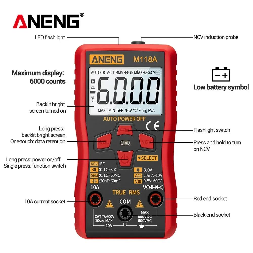 Multimètre numérique Mini Mmultimetro 6000 points ANENG M118A tension ca capacité automatique résist