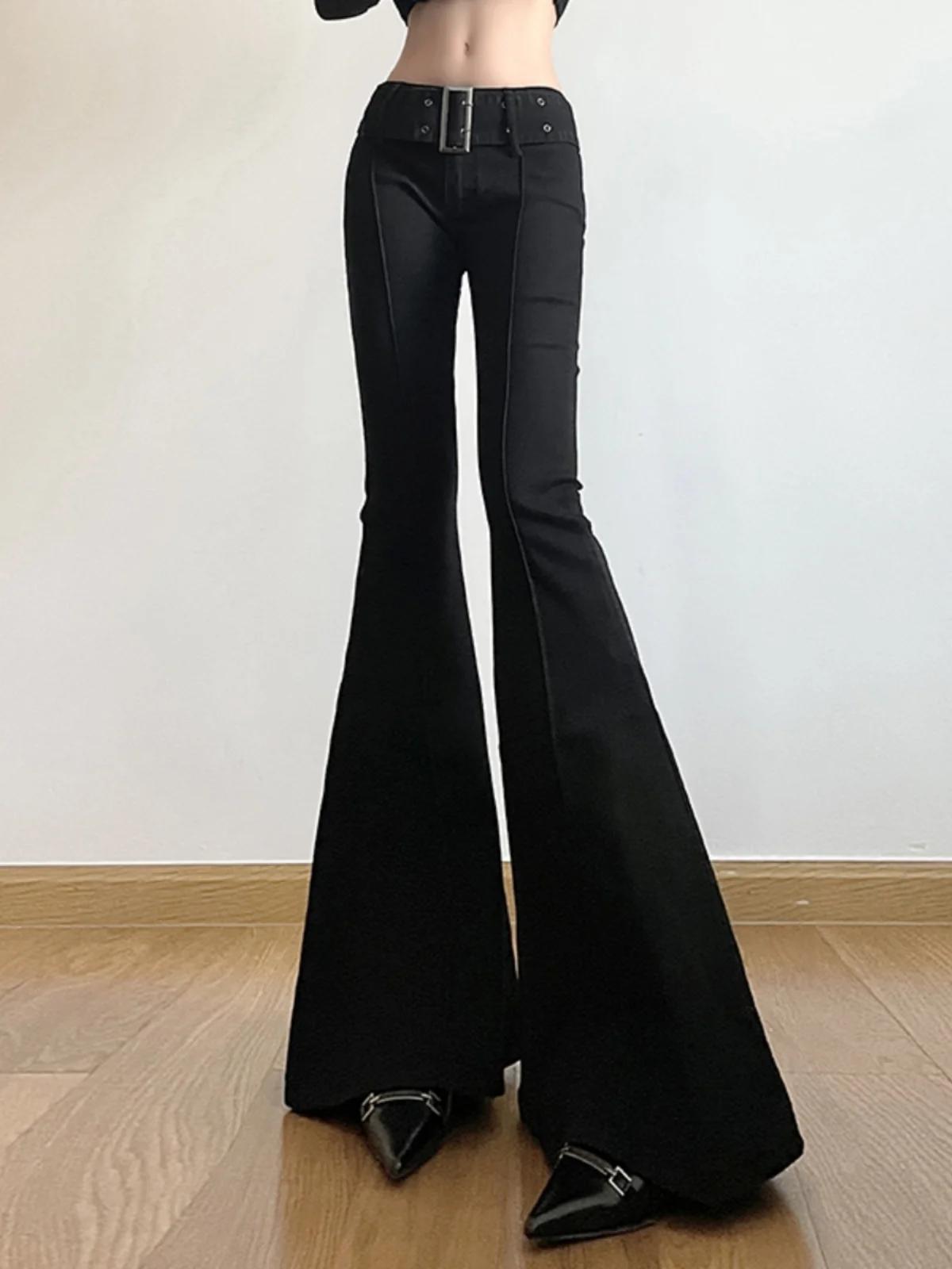 Jean noir évasé pour femmes, pantalon Y2k rétro Emo années 2000, Streetwear, pantalon de mode Haraju