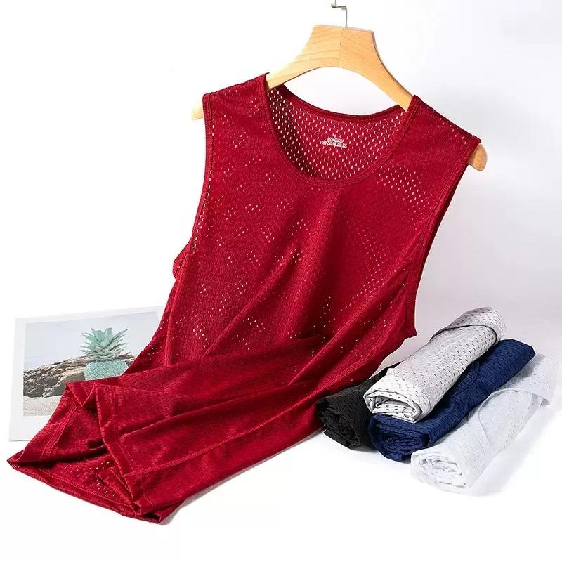 Débardeur Homme en Soie Glacée et Maille, Léger, Sportif, pour l'Été, T-shirt sans Manches, Décontra