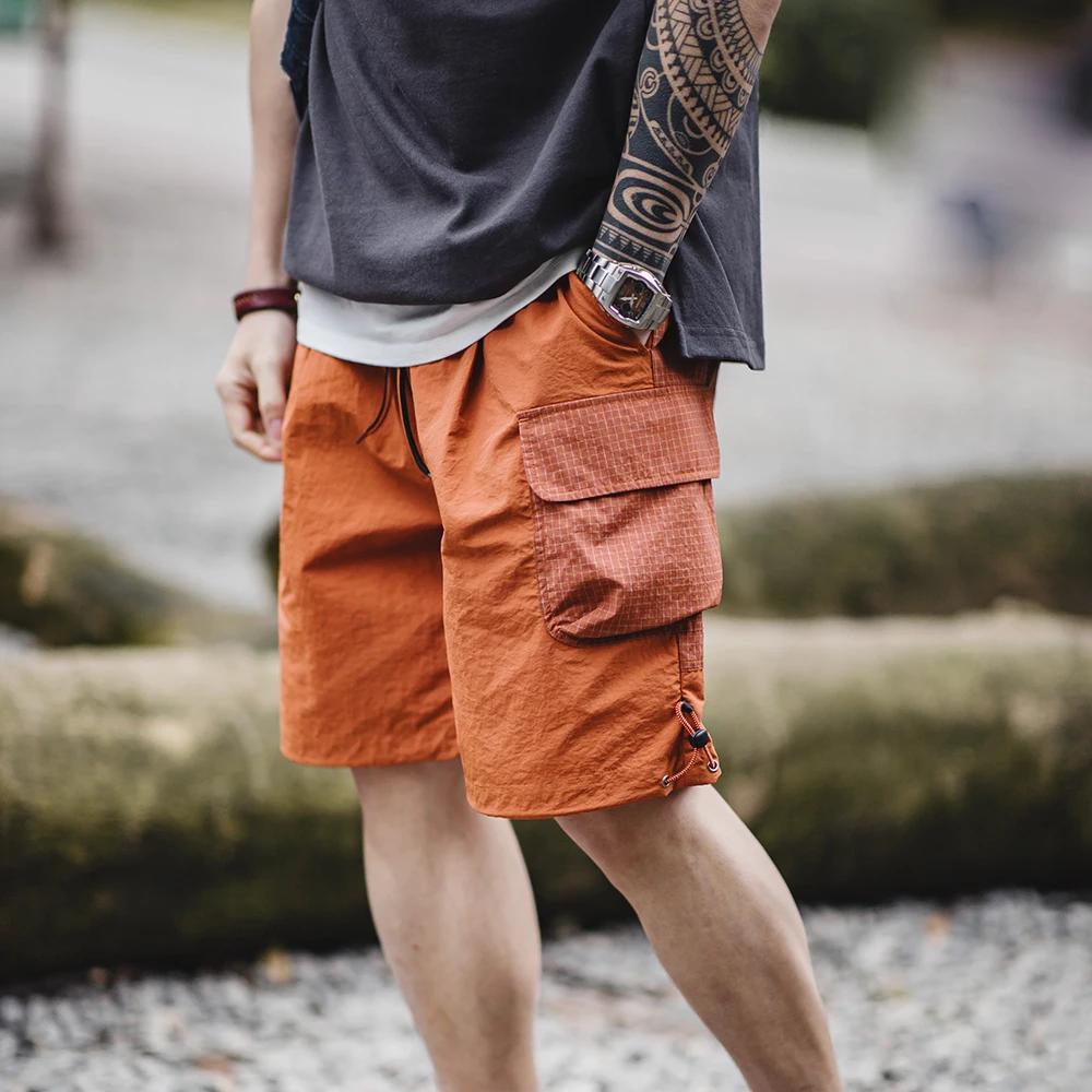 Maden-Short de plage pour homme, coupe droite, couleur orange, patchwork, léger, respirant, grande t