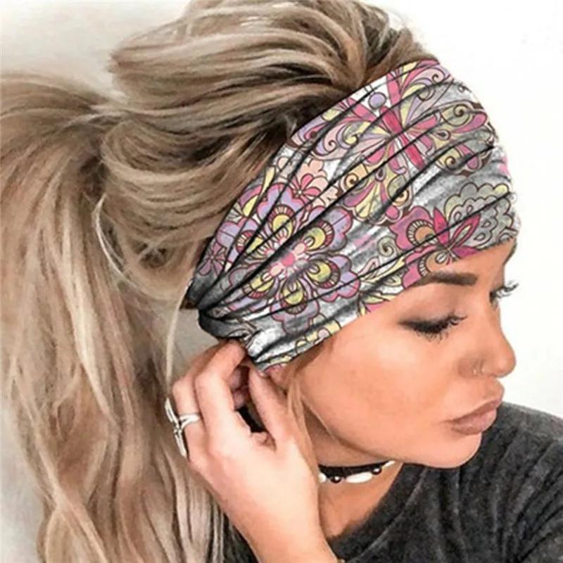Nouveau Boho fleur imprimé larges bandeaux Vintage noeud élastique Turban bandeau pour femmes filles