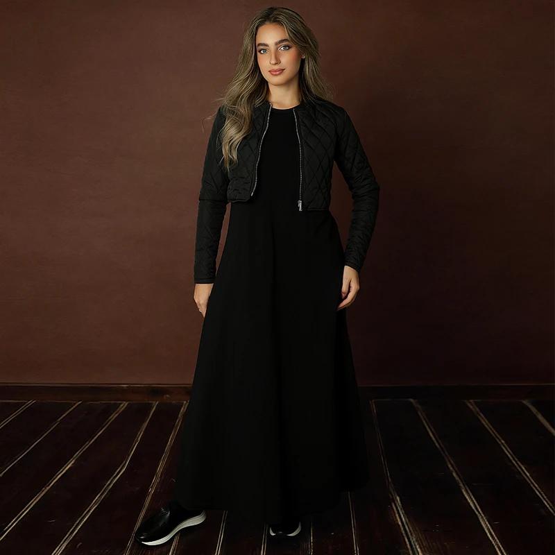Femme cardigan et sans manches maxi robe tenue décontractée 50-éponge robe col rond manches longues 