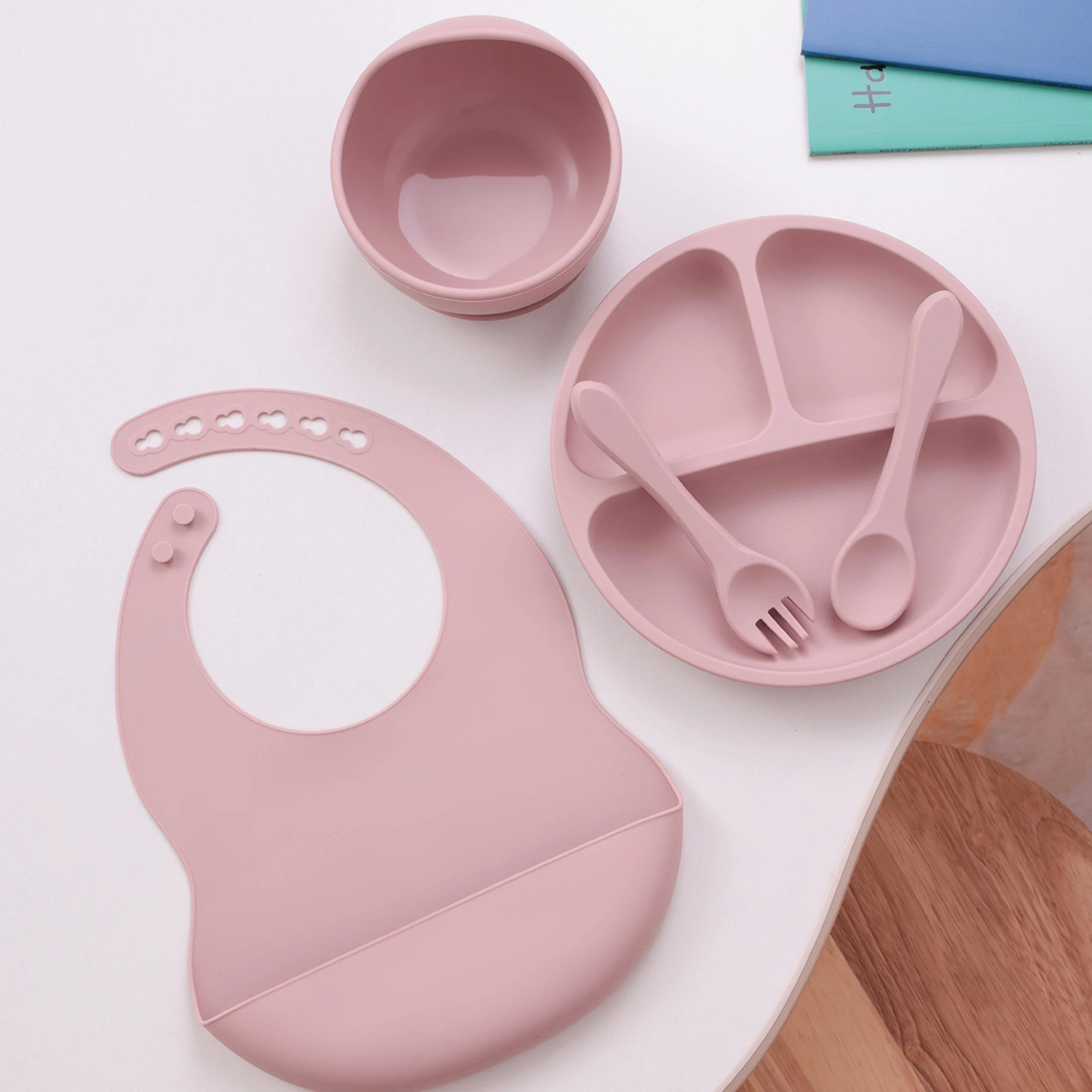 Ensemble d'alimentation en Silicone pour enfants, 5 pièces, plats à succion, assiette sans BPA, bol 