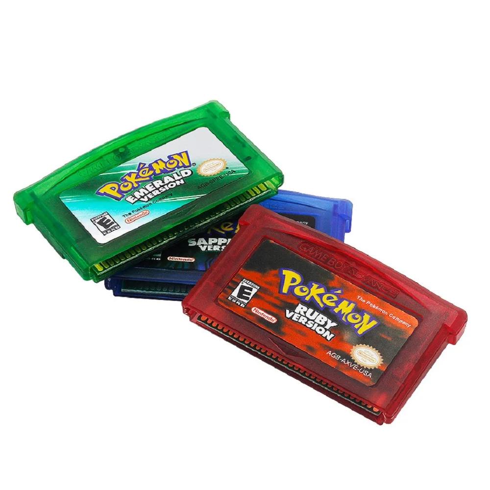 Cartouche de jeu vidéo 32 bits de la série Pokemon GBA, carte de console Pokemon Emerald FireRed Lea