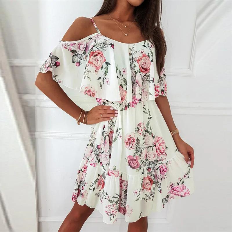 Robe d'été en mousseline de soie pour femmes, col en v, sans manches, écharpe, Camisole, imprimé, bo