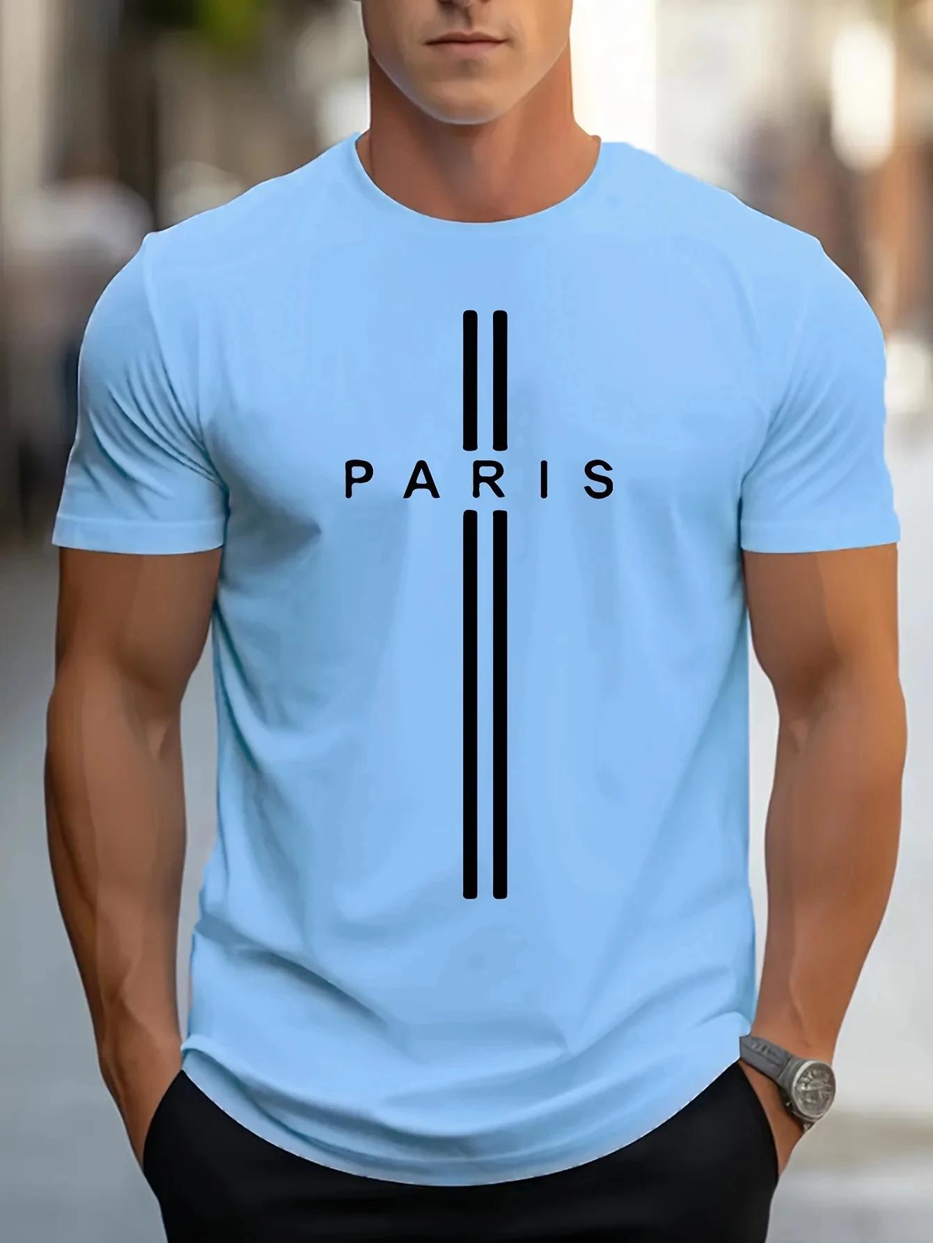 T-shirt d'été ample pour hommes imprimé en 3D, T-shirt moulant décontracté à col rond imprimé Paris,