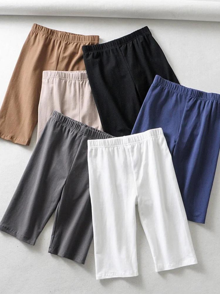 Short de motard en coton pour femmes, sexy, taille haute, élastique, couleur pure, slim, longueur au