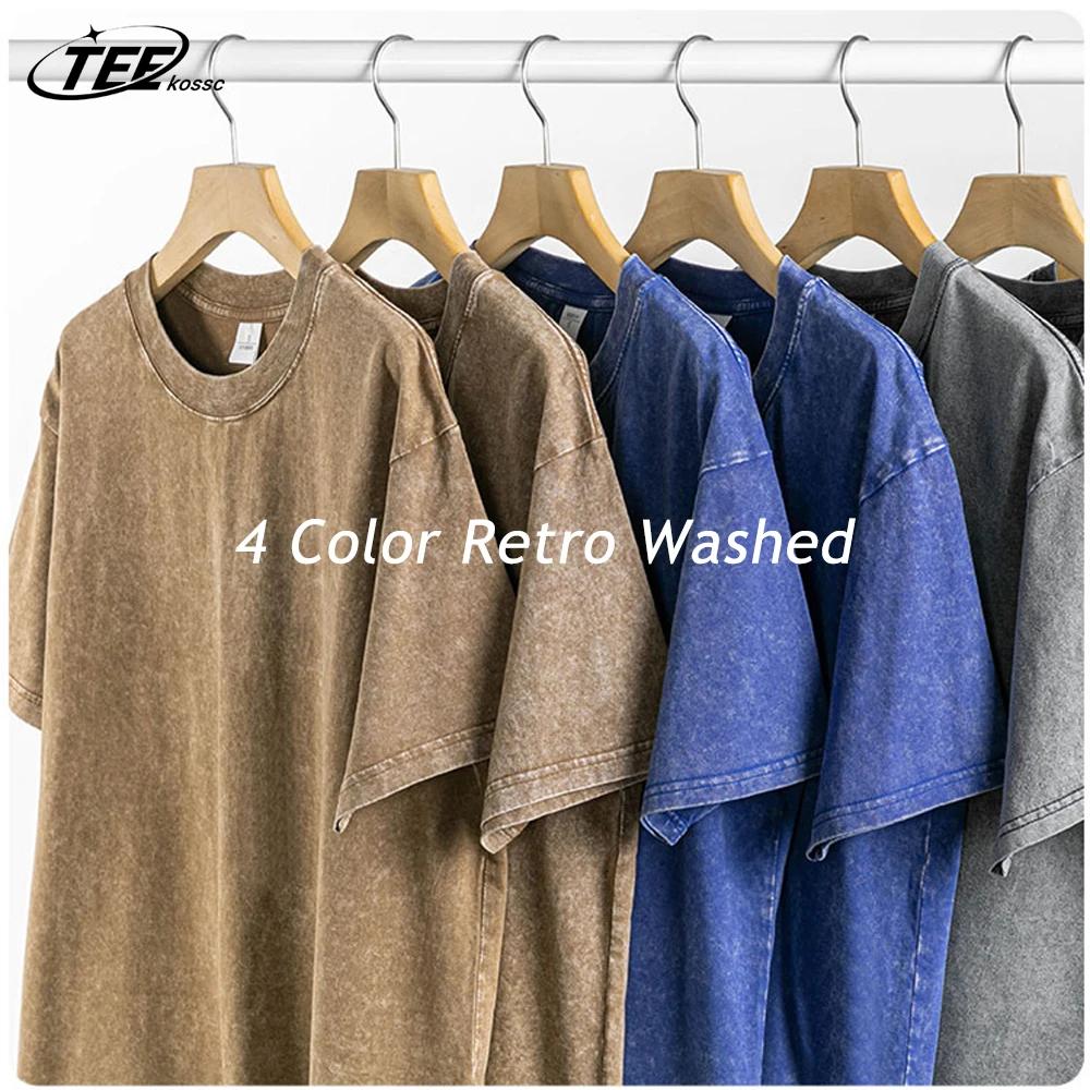 Couple lavé rétro 230g coton robuste à manches courtes T-shirts polyvalent pour hommes femmes été co