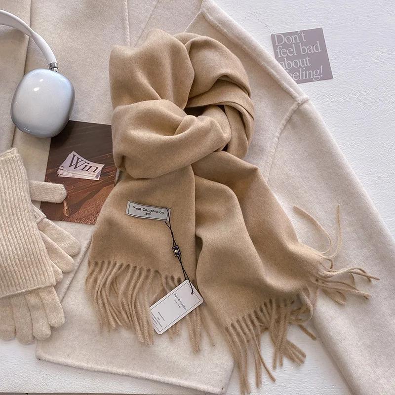 Foulard en laine pour femme, Long et chaud, en cachemire, Hijab, solide, châle enveloppant, Pashmina