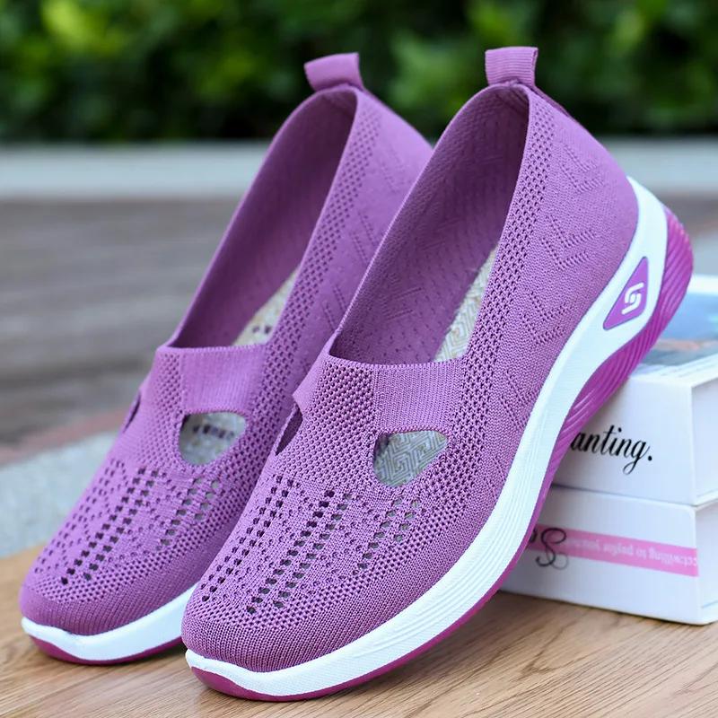 Chaussures d'été en maille respirante pour femmes, baskets légères à plateforme plate, décontractées