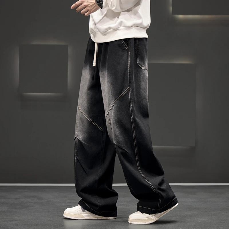 Jean large décontracté pour homme, coupe ample, style streetwear printemps, neutre, effet délavé