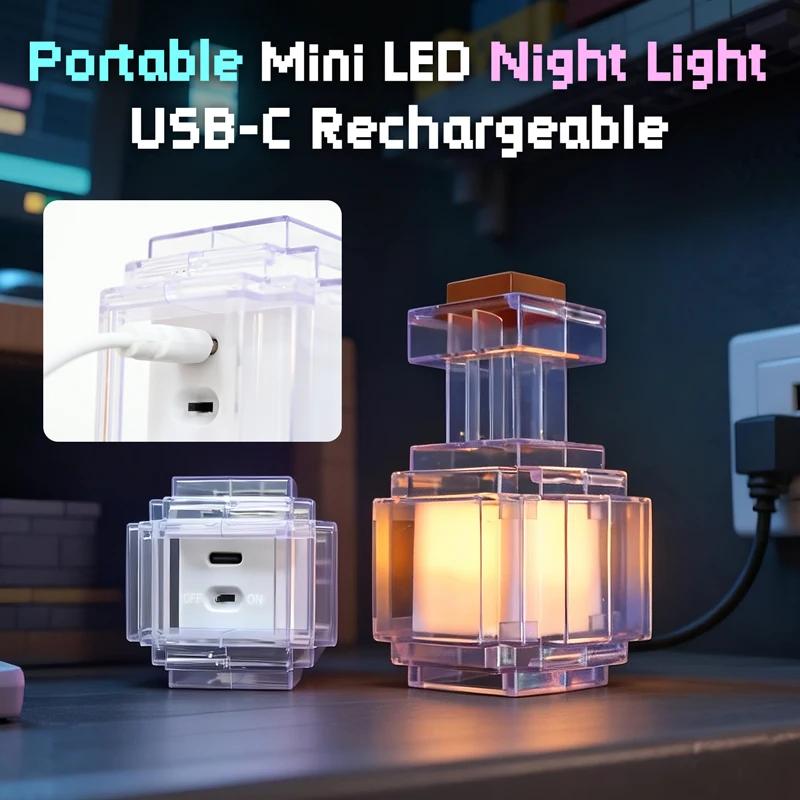 Lampe de nuit LED rechargeable en forme de bouteille de potion, 7 couleurs changeantes, style pixel,