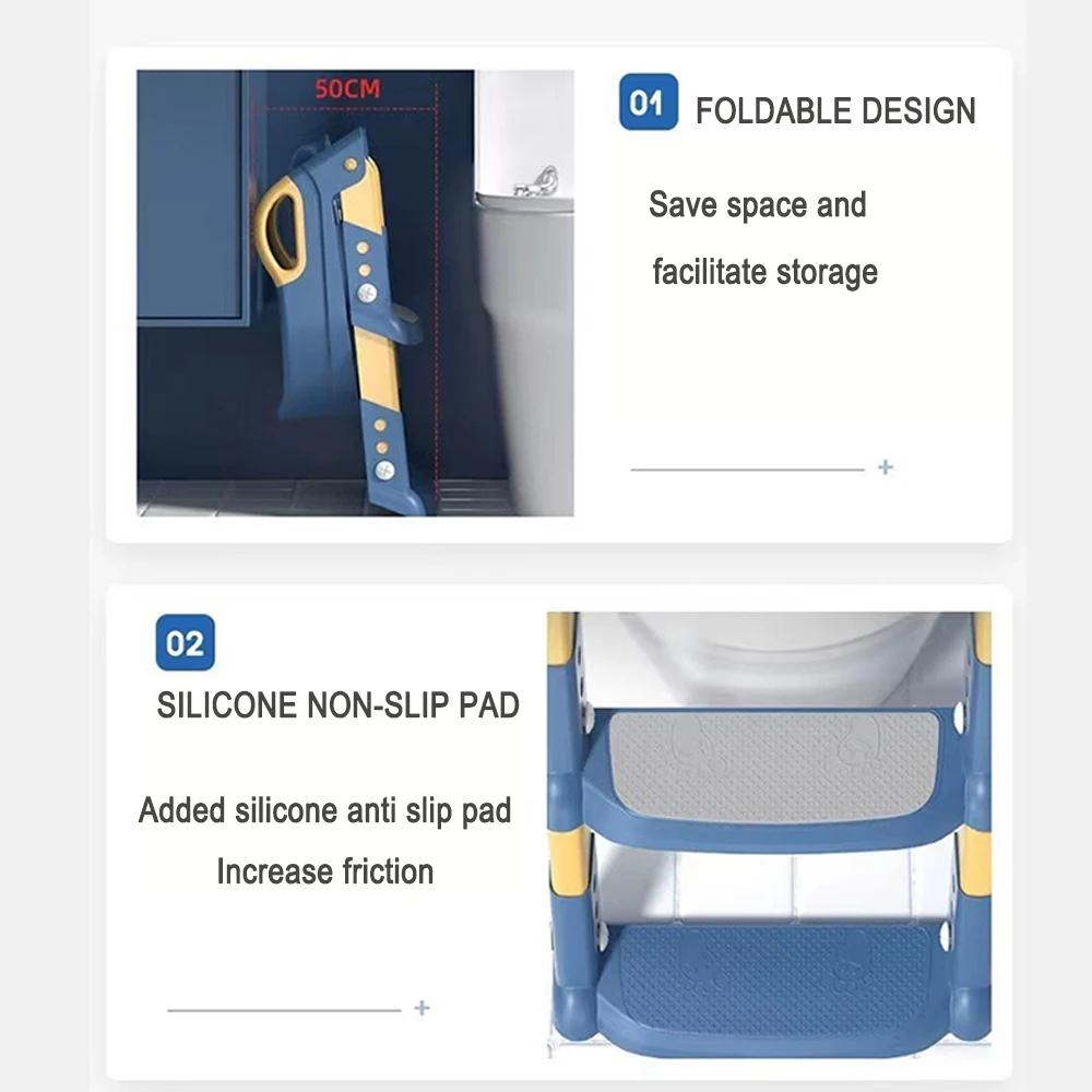 Siège de toilette portable pour enfants, pliable, réglable en hauteur, avec tapis rembourré imperméa