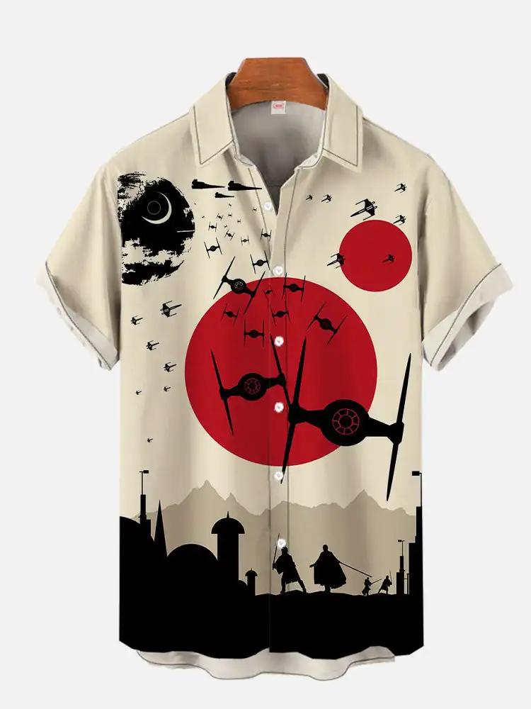 Chemise hawaïenne à manches courtes pour hommes, haut de style art japonais haut de gamme, chemise d