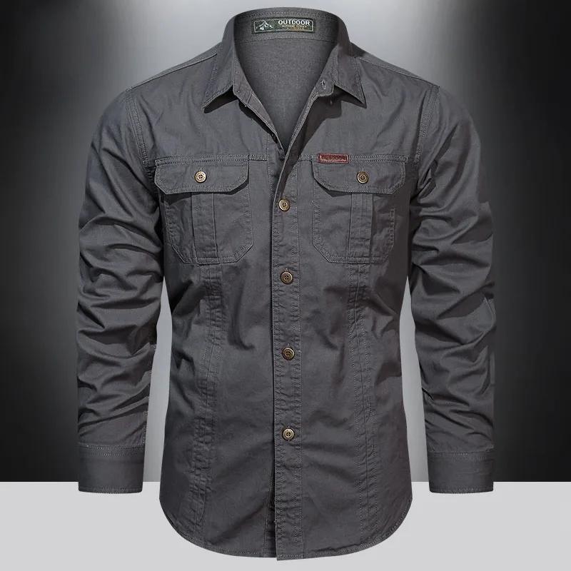 Chemise Cargo à manches longues pour hommes, chemises décontractées en coton, de haute qualité, surc