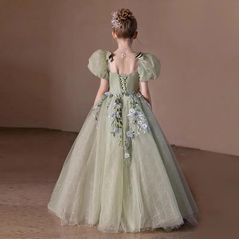 Robe formelle pour enfants2025Spring nouvelle robe pour filles Performance de piano vert forêt Style
