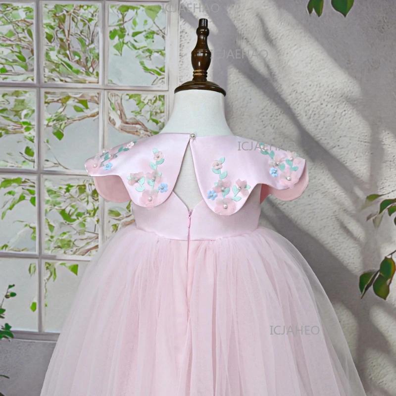 Robe de Cérémonie Enfant 2026, Costume Tutu d'Anniversaire pour Bébé Fille avec Cape Appliquée, Robe