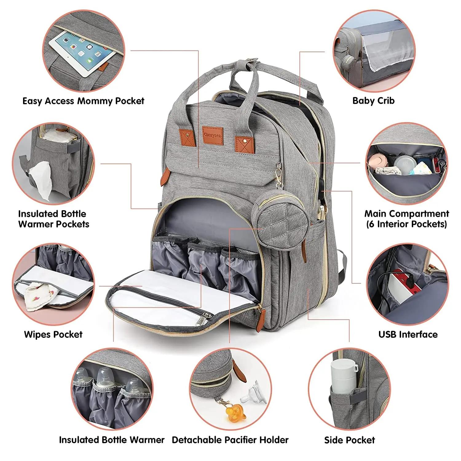 Sac à dos à couches 3 en 1 pour bébé, pliable, lit de bébé, sac de voyage étanche avec chargement US