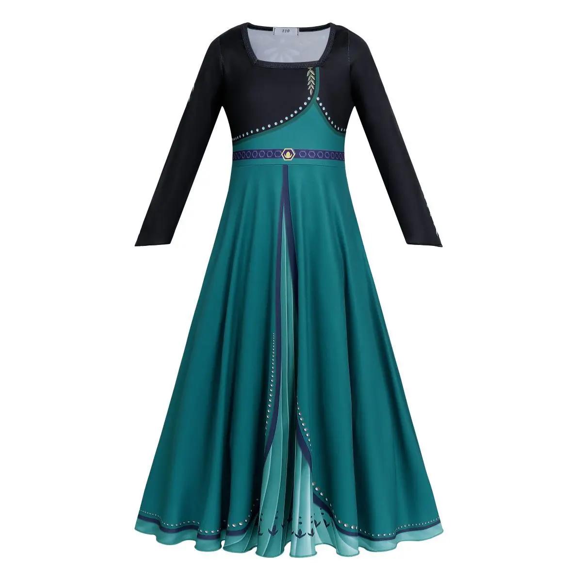 Costume de couronnement Anna Frozen pour enfants, robe de princesse verte avec cape, robe de cosplay