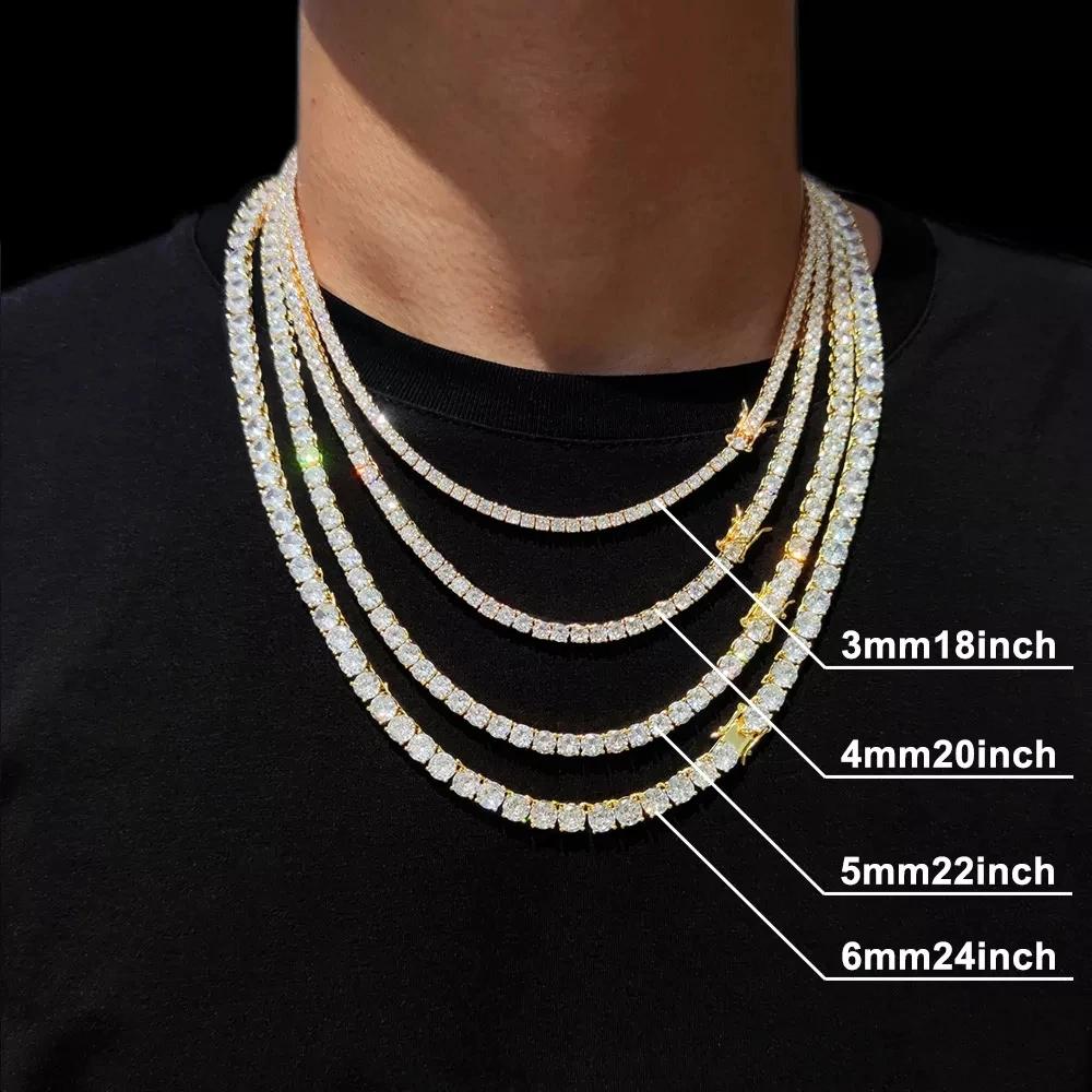 Hip-Hop 1 rangée Cz Tennis chaîne collier cubique Zircon glacé 3Mm 4Mm 5Mm 6Mm 18/K rappeur collier 