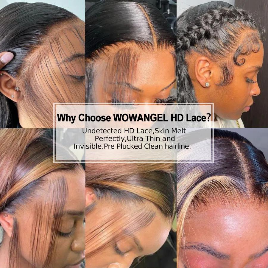 Perruque Full Lace Front Wig naturelle lisse, cheveux humains, 13x6, 250%, 34 pouces, pre-plucked, p