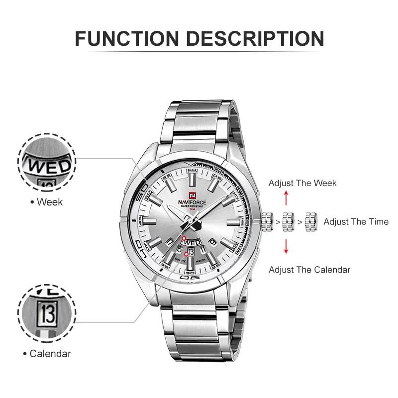 NAVIFORCE montre décontractée classique pour hommes en acier inoxydable teel Sport étanche hommes mo