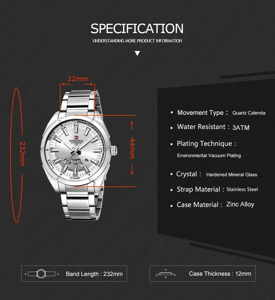 NAVIFORCE montre décontractée classique pour hommes en acier inoxydable teel Sport étanche hommes mo