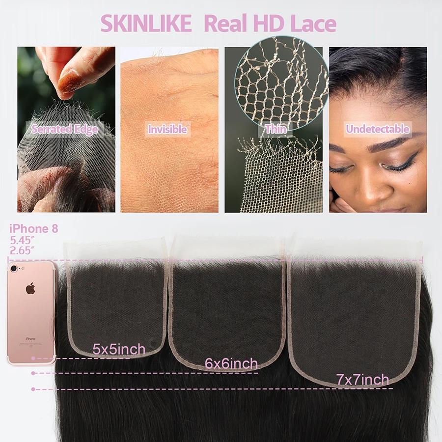WOWANGEL –  Lace Frontal HD, cheveux lisses, 13x6, 13x4, 7x7, 6x6, 5x5, 100% Real HD Closure uniquem