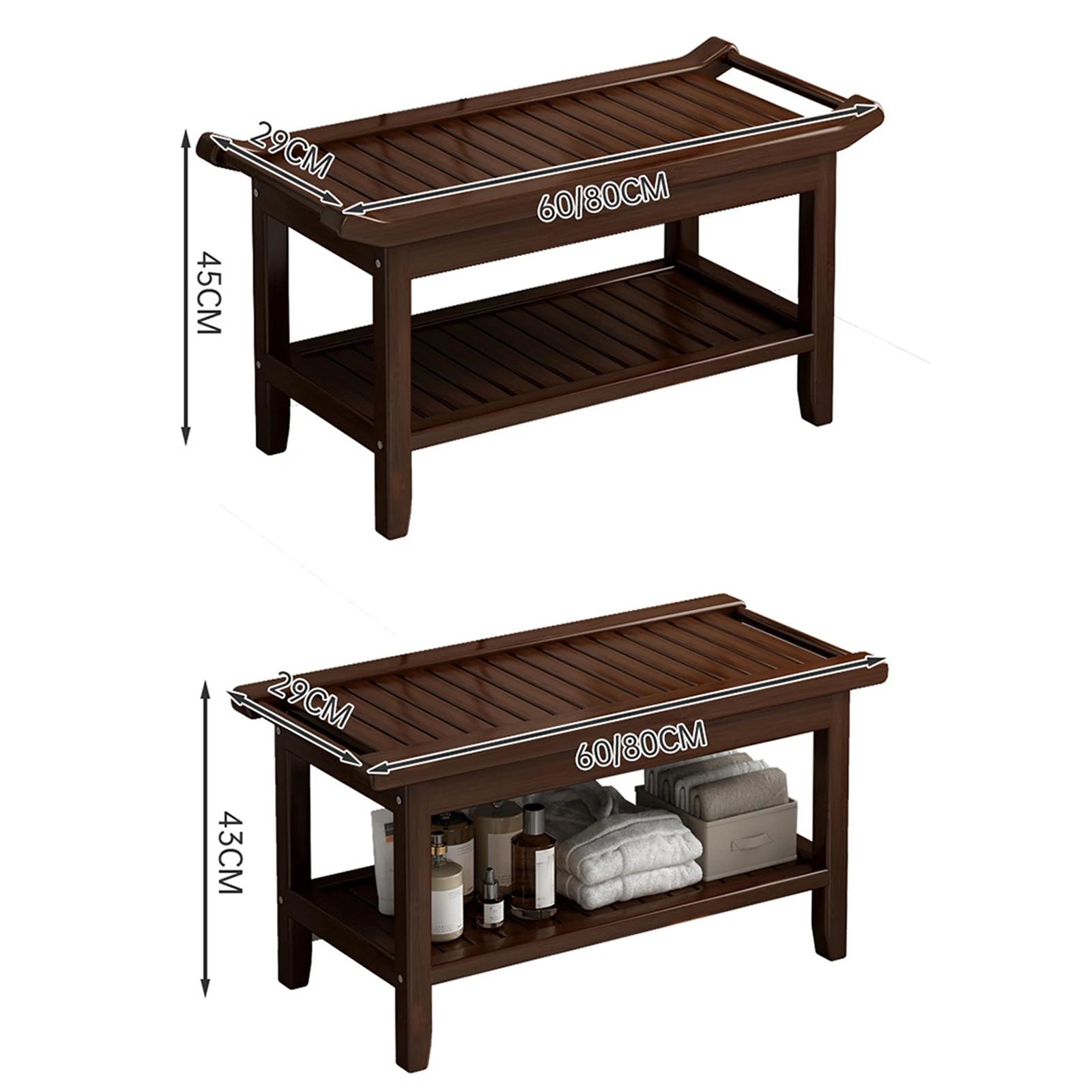 Banc de douche tabouret siège de salle de bain en bois avec mains courantes multifonctionnel robuste étanche