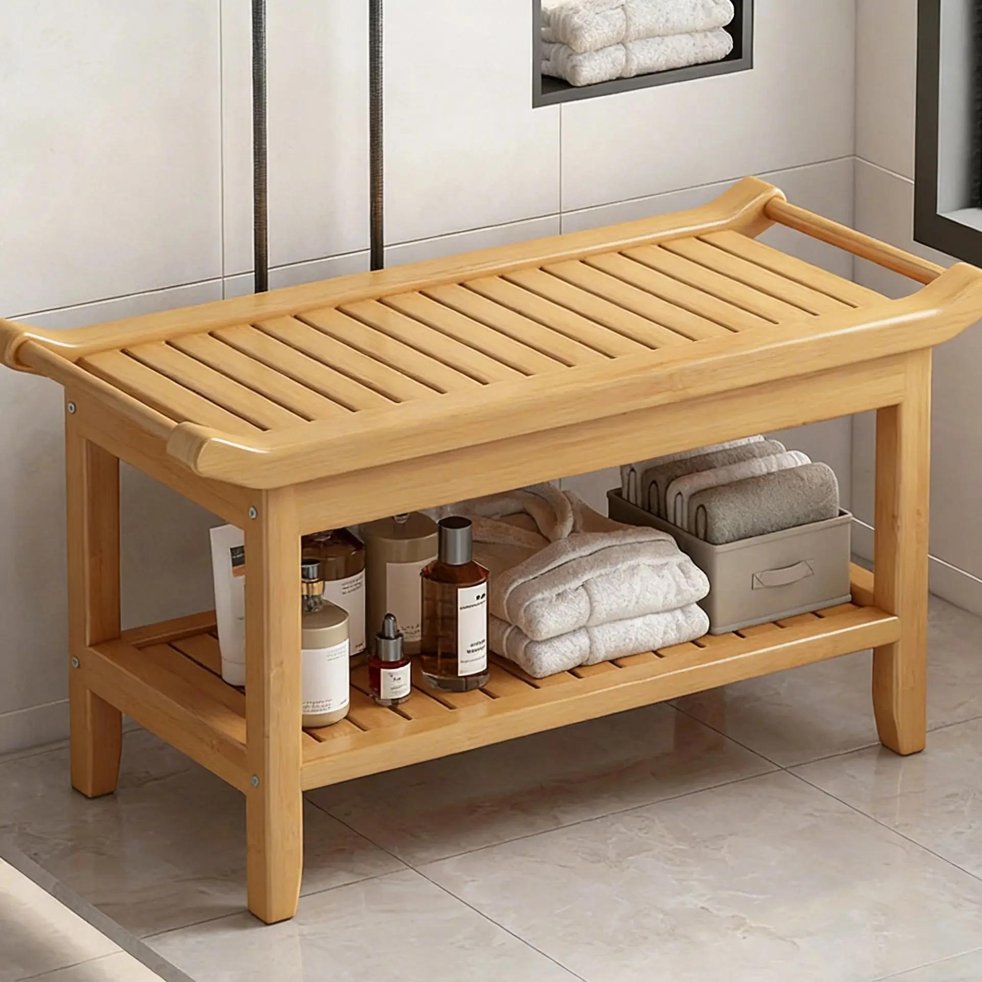 Banc de douche tabouret siège de salle de bain en bois avec mains courantes multifonctionnel robuste étanche