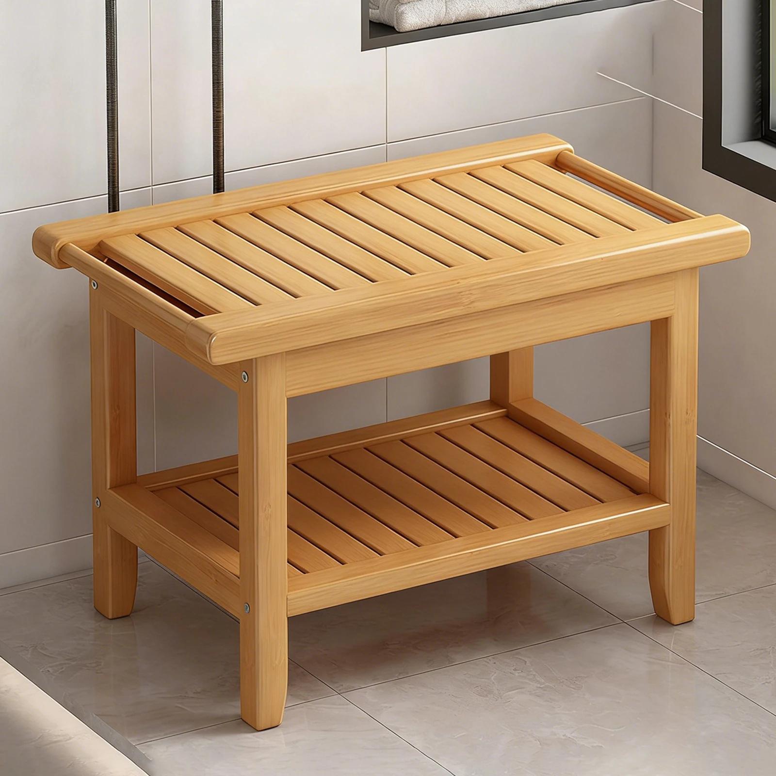 Banc de douche tabouret siège de salle de bain en bois avec mains courantes multifonctionnel robuste étanche