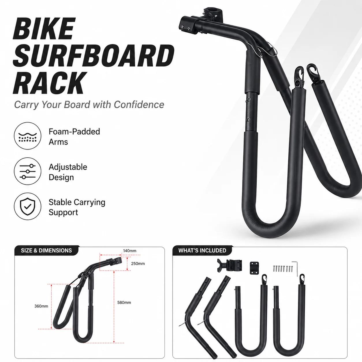 Support de transport pour vélo et kayak, support pliable et réglable avec bras rembourrés pour canoë, paddleboard, planche de surf et équipement de transport extérieur