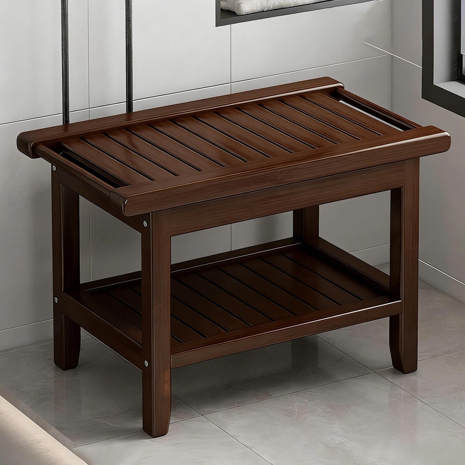 Banc de douche tabouret siège de salle de bain en bois avec mains courantes multifonctionnel robuste étanche