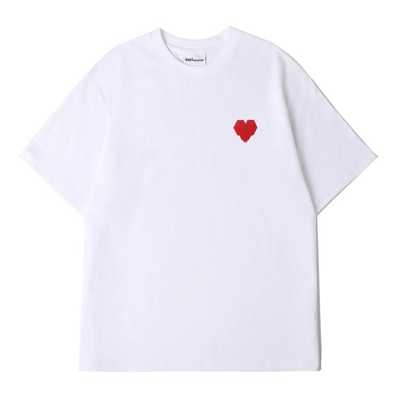 AMI AMORING nouveau en forme de coeur une broderie décontracté coton coupe ample hommes et femmes haut à manches courtes