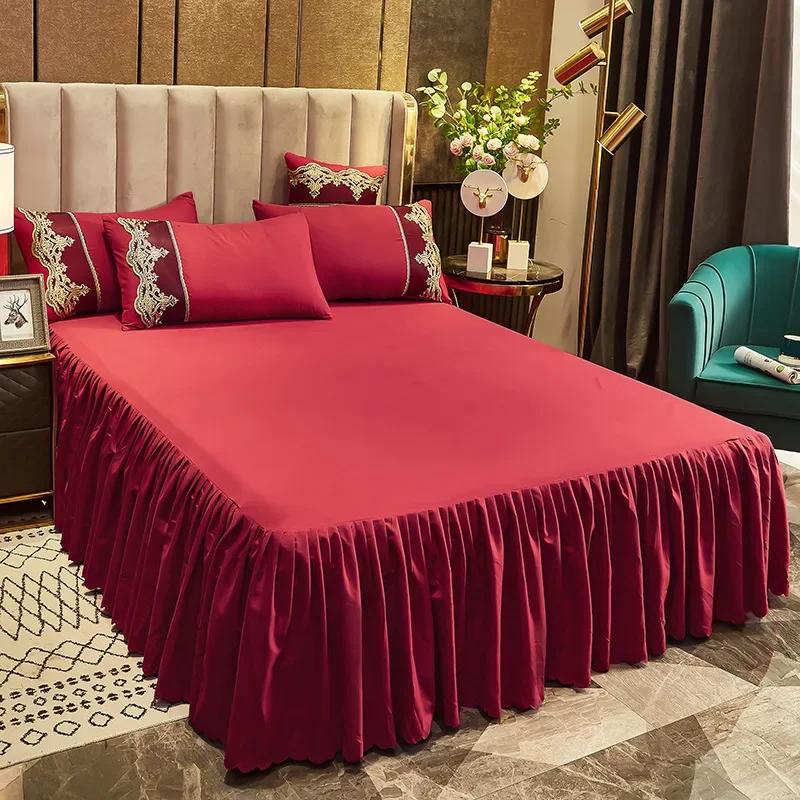 Jupe de lit antidérapante, couvre-matelas, drap de lit, couleur unie, jupe de lit à volants, 1 pièce, housse de lit pour chambre à coucher