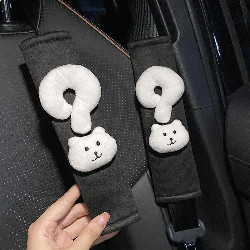 Couvre-ceinture de sécurité pour voiture en forme de chat de dessin animé, en peluche douce hypoallergénique, protège-épaule adapté à tous les groupes d'âge