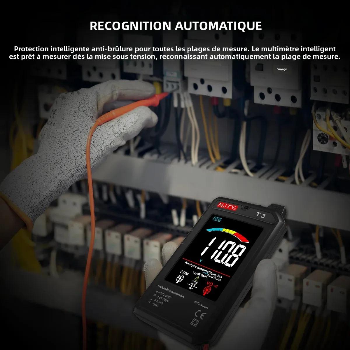 NJTY T3 multimètre numérique intelligent type-c charge automatique 4000 points Ultra-mince NCV fil sous tension affichag