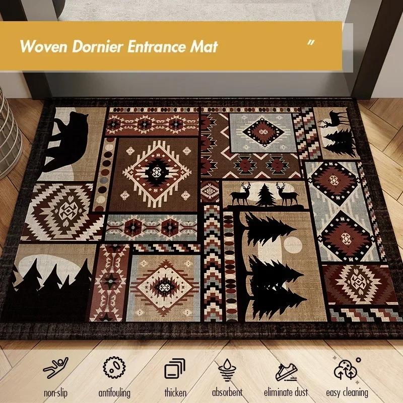 Tapis d'entrée de porte de style européen classique, matériau en polyester résistant aux virus de salle de bain, décoration de la maison, non ald D343