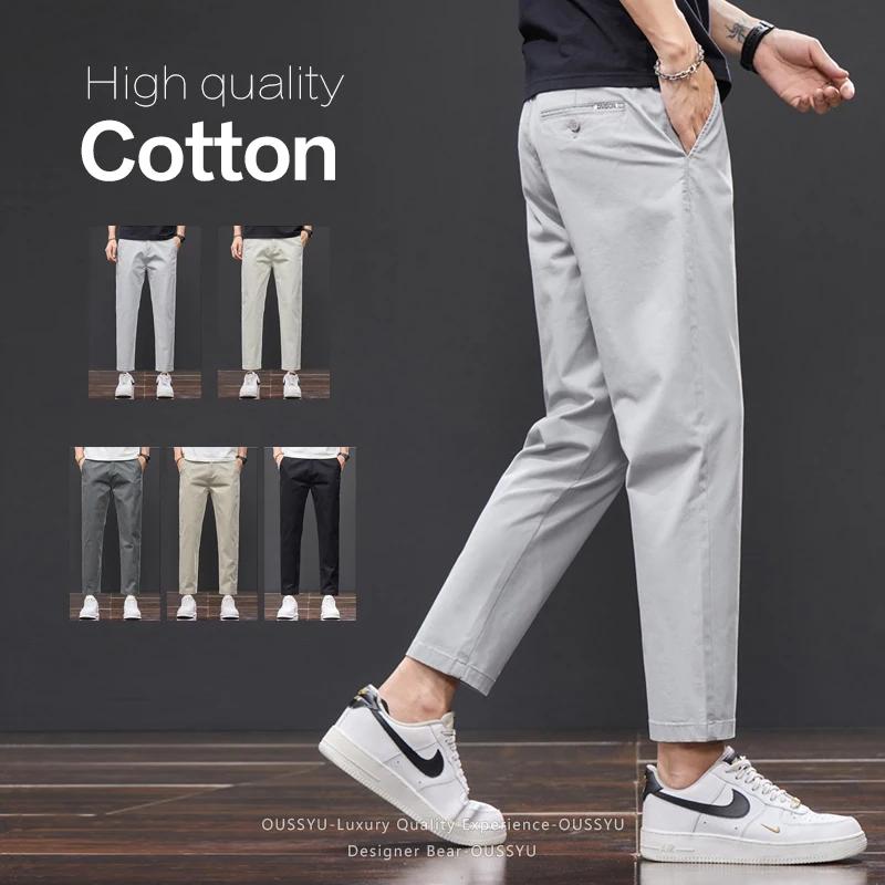 Pantalon décontracté d'été pour homme en coton (98 %) longueur cheville