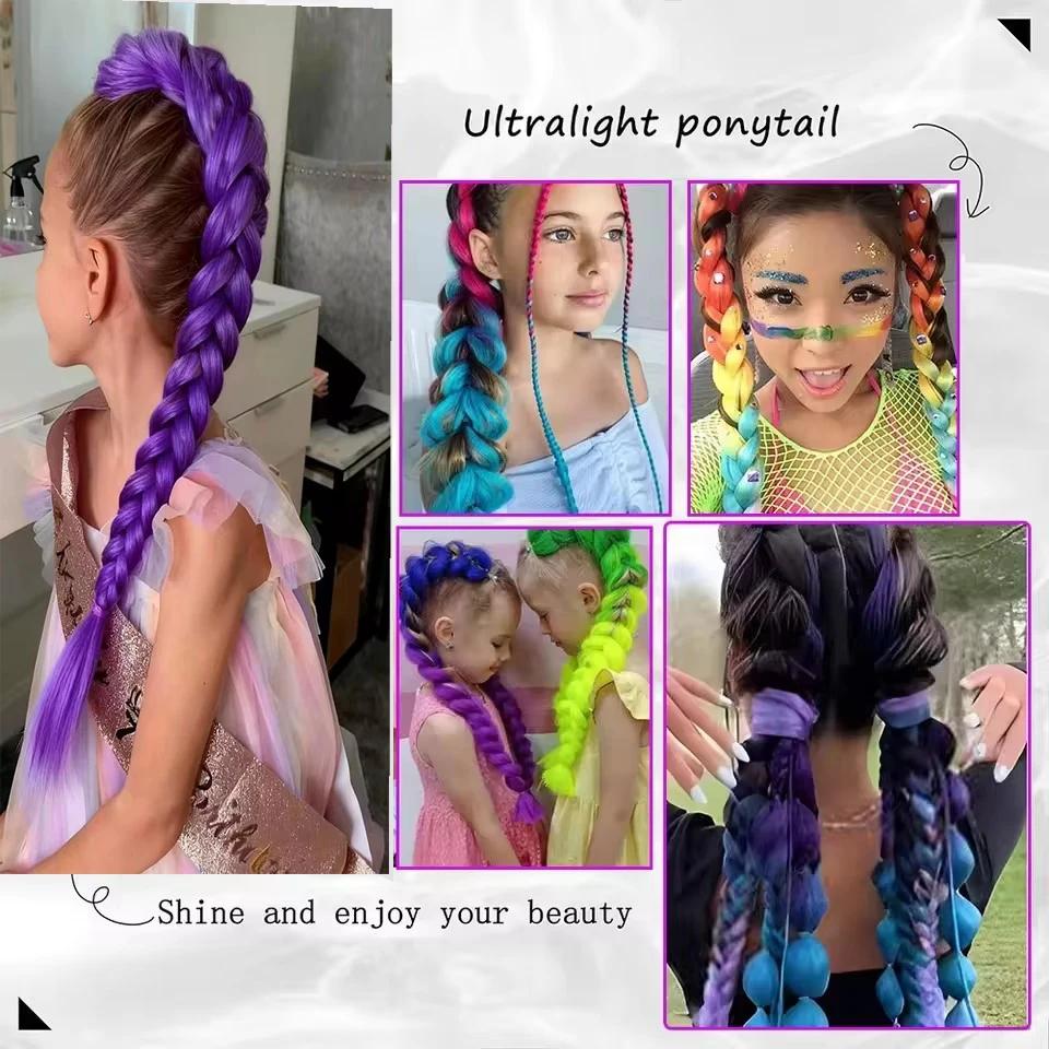 Synthétique 26 pouces de long tressé violet cheveux queue de cheval Rumi Costume coiffure