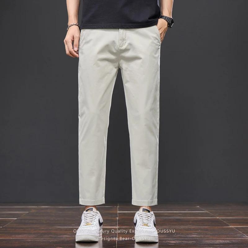 Pantalon décontracté d'été pour homme en coton (98 %) longueur cheville