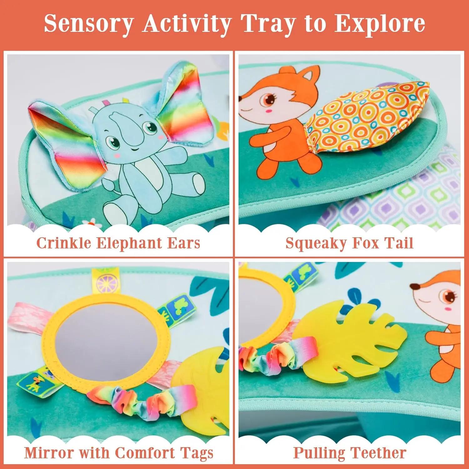 Siège gonflable pour bébé assis avec plateau de jouets sensoriels, Support arrière pour tout-petits, canapé en peluche douce, chaise pour bébé, Animal mignon