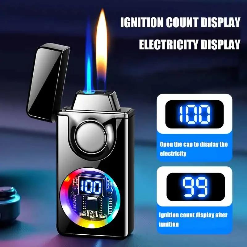 Briquet métallique à commande vocale – 4 Modes d'allumage par Induction, gonflable, résistant au vent/à la marée, allumeur à double flamme Rechargeable par USB