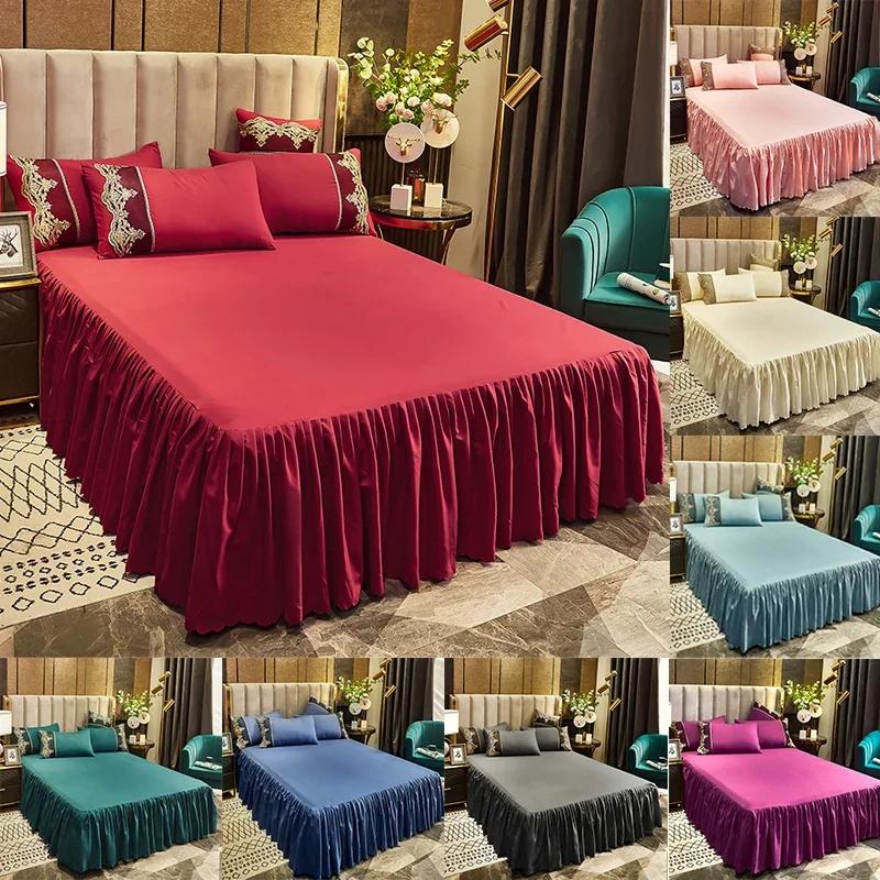 Jupe de lit antidérapante, couvre-matelas, drap de lit, couleur unie, jupe de lit à volants, 1 pièce, housse de lit pour chambre à coucher