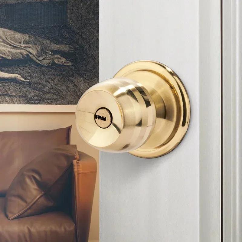 Poignées de porte rondes intérieures, poignées à clé, ensembles de serrures en acier inoxydable pour salle de bain, chambre
