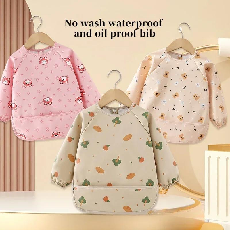Bébé enfants enfant en bas âge à manches longues écharpe imperméable Art Smock alimentation bavoir tablier poche infantile garçons filles rot tissu Bandana bavoirs
