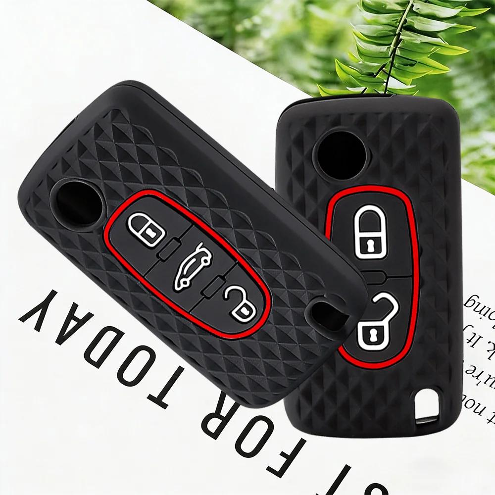 Housse de protection pour clé de voiture en silicone souple de qualité supérieure pour Citroën C-Crosser C3 C4 Picasso Berlingo, compatible avec Peugeot Partner Tepee 207 307 308